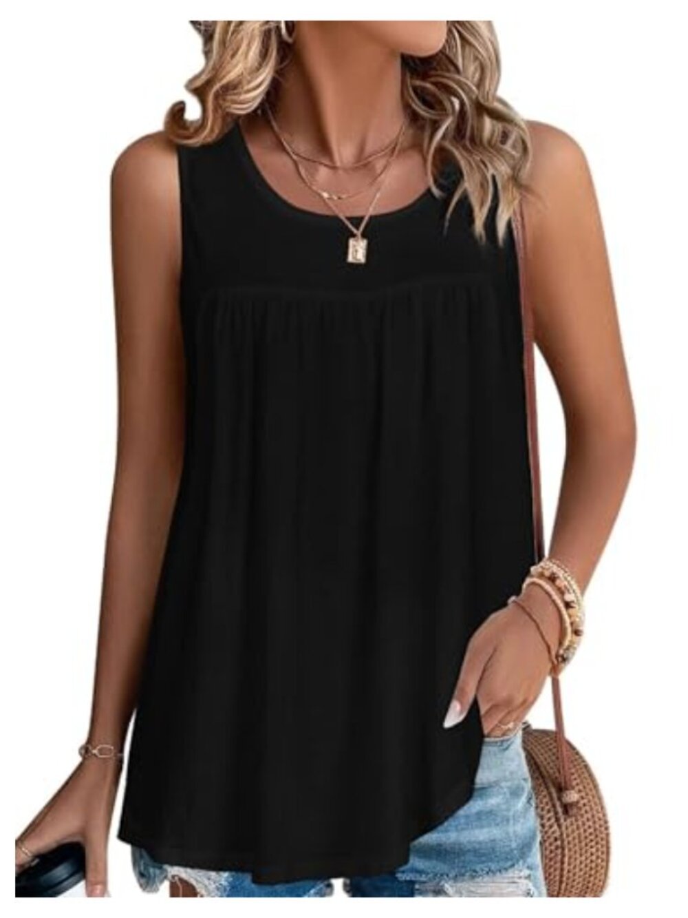 Women's Summer Tank Top Loose Fit Sleeveless Crew Neck Cotton Blend Casual